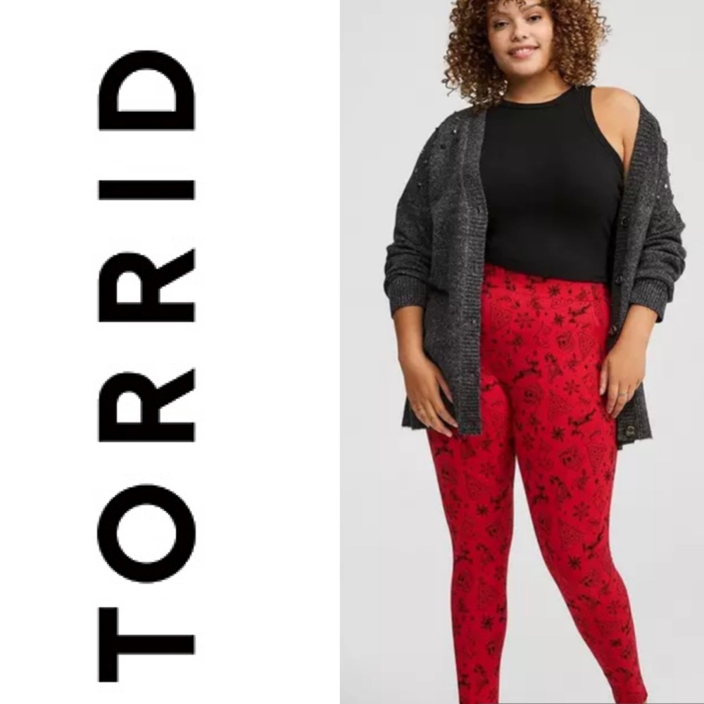 TORRID Full-Length Pocket Legging Red Holiday Icons Xmas Holidays Size 1